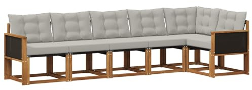 vidaXL Outdoor-Sofagarnitur mit Kissen 6 pcs Natürlich und Hellgrau, Gartenlounge, Moderne Sofas für draußen, strapazierfähige Sitzgruppe für Terrasse, Perfekter Komfort