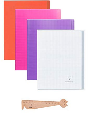 Lot de 4 Cahiers Koverbook 2 en 1 24 x 32 140 pages Clairefontaine + 1 Règle Marque-page Blumie