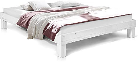 Massivholzbett Pumba Holzbett Doppelbett, Material Massivholz, Made in Germany, 120 x 200 cm, Weiss, Standardhöhe