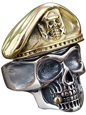 Punk 925 Sterling Silber Piraten Totenkopf Ring mit Golden Hat Skull Schmuck für Herren Damen Offen und Verstellbar