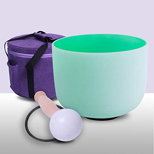 ENERGYSOUND 432 Hz F Chakra del Corazón Color Verde Cuenco Cantor de Cristal de Cuarzo Esmerilado 20 cm+Bolsa