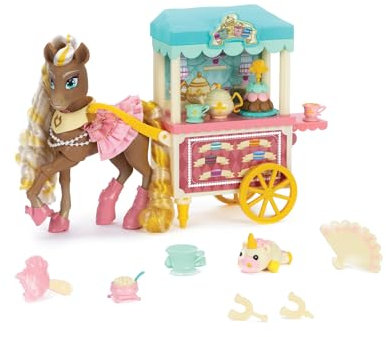 Jakks Pacific Wild Manes Pferdespielzeug für Mädchen, Cherie Spielzeugpferd mit beweglichen Vorderbeinen, Goldener Mähne, Tee- und Leckereienwagen, für Kinder ab 3 Jahren