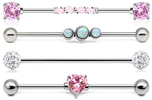 Briana Williams Piercing Industrial Bars Set Chirurgenstahl 14G 38mm Stab Barbell Ohr Piercing Schmuck mit Opal Stein