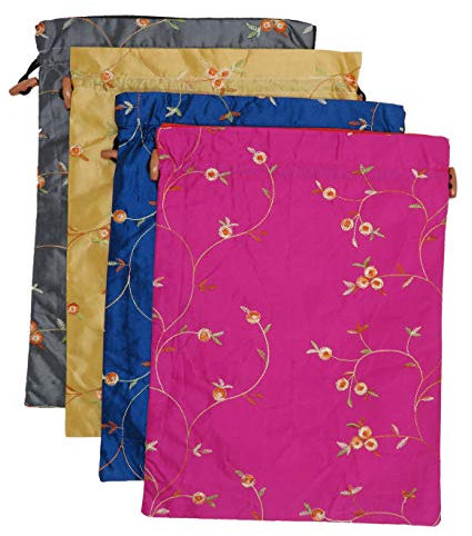 Ouyatoyu 4pcs Embroidered Silk Flower Design Jacquard Travel Bag, Laundry Bags Shoe Bags, Lingerie Bags Underwear Bags for Travel Storage for Men Women Washable Cloth Shoe Bags