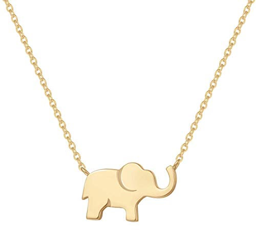 FANCIME Elefant Anhänger Kette Schmuck für Damen Mädchen Kinder 925 Sterling Silber Gelb Vergoldet - Verstellbar Armkette: 40 + 5 cm