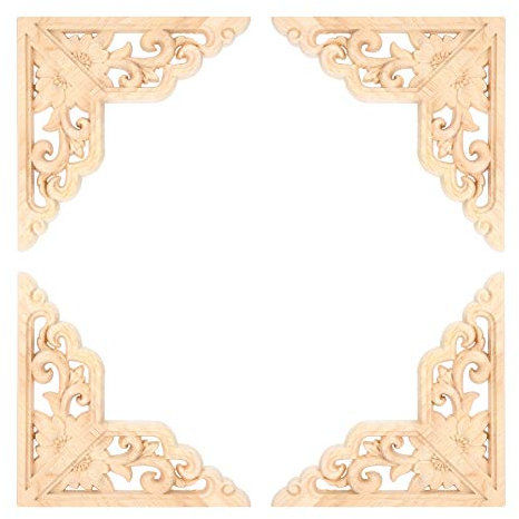Cafopgrill 4 Pezzi Decalcomania angolare in Legno, intarsio in Legno Intagliato Applique Decalcomania angolare Intaglio in Legno mobili per la casa Decorazione per Arredamento in Legno