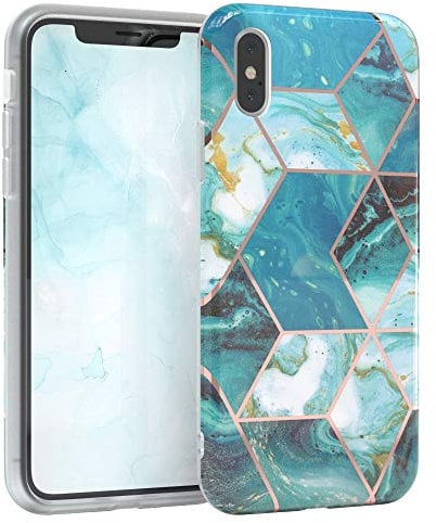 EAZY CASE Handyhülle Silikon mit Kameraschutz kompatibel mit iPhone X/XS, im Marmor Design, Marmor Motiv Hülle, Ultra dünn, Slimcover, Silikonhülle, Backcover, Grün