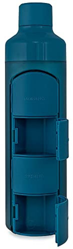 YOS Pillenbox Wasserflasche 4 Fächer 1 Tag - 375ml Trinkflasche mit Tablettenbox - Trinkflasche mit Tablettenfach - Daily - Blau