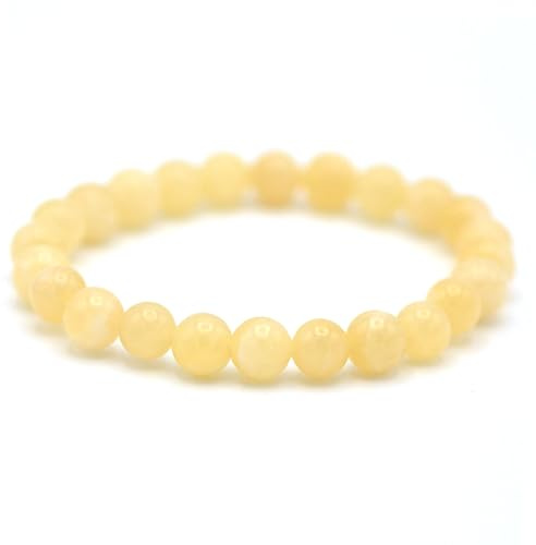 Edelstein Armband Gelber Kalzit mit 8 mm runden Perlen aus Naturstein – Handgefertigtes Schmuckstück für Damen & Herren – Durchmesser 18–19 cm – Geschenk für Damen & Herren - Energie, Balance