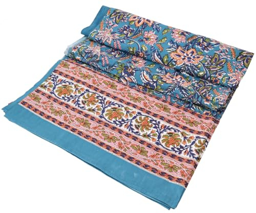 GURU SHOP Blockdruck Tagesdecke, Bett & Sofaüberwurf, Handgearbeiteter Wandbehang, Wandtuch - Design 27, Baumwolle, Size:Double 225x275 cm