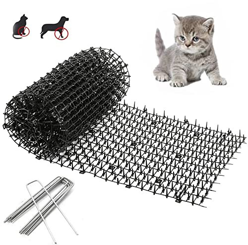 Anti-Chat avec Pointes, Pointes Anti-Chat Chat Scat Tapis,Tapis de Dissuasion Répulsif pour Chat Chien Animal,avec 8 Ancrages au Sol,pour Jardin, Clôtures,Canapé-Protège Les Plantes 200 * 30 cm