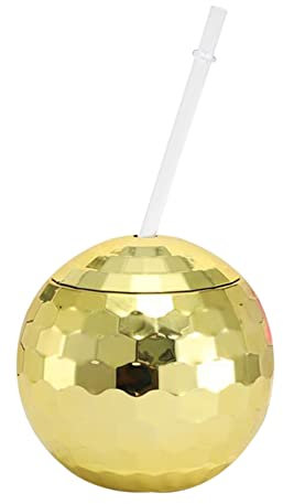 BIOSA Disco Ball Getränk Tumbler mit Stroh Und Deckel, Niedliche Funkelnde Glitzer Cocktail Cup Junggesellenparty Trinkbecher for Nachtclub Bar Hochzeit Golden