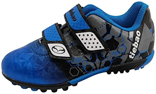 tiebaoGanar Fußballschuhe Turf Kinder Indoor Sport Leichtathletik Fussballschuhe für Jungen Mädchen Klettverschluss TBG-S76660/Blue-33