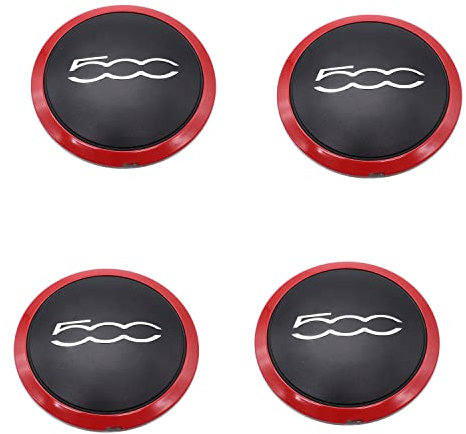 Lot de 4 cache-moyeux avec bord chromé pour F-i-a-t 500 51884863 (bordure rouge + argent 500)