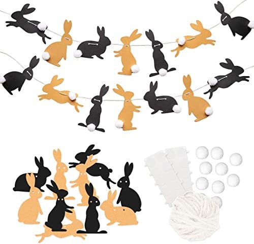 Papierdrachen 10m Girlande als Osterdekoration - Hasen mit Puschel - Deko zum Basteln für Jungen, Mädchen & Erwachsene - wunderschöne dekorative Ostergestaltung - Set 14