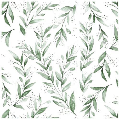Beautyhero Peel and Stick Wallpaper 17.7 x393.7 Inch Olive Green Leaf Wallpaper Floral Contact Paper Bathroom Vinyl Removable Modern Farmhouse Sage Green Wall Paper Self Adhesive Neutral
