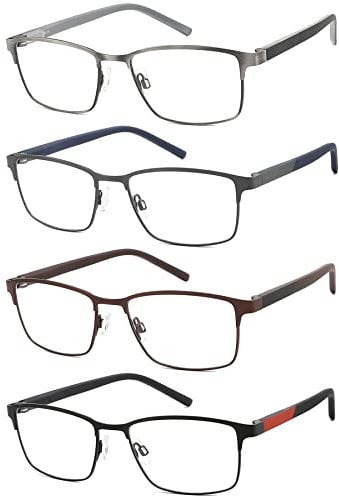 mrbobmslee 4er-Pack Lesebrille für Männer, Blaulichtblocker für Arbeiten am Computer, Schutz gegen UV-Strahlung/Augenbelastung/Blendung, Metallrahmenbrille mit Taschen（1.75）
