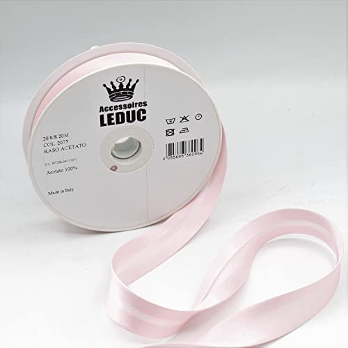 Leduc Satin-Schrägband, 20 m, 30 Farben, zum Nähen, doppelt gefaltet, 8 + 20 + 8 mm, 100 % Acetat, italienische Qualität, 2075 Hellrosa