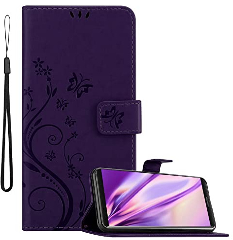 Cadorabo Hülle kompatibel mit Huawei Mate 10 PRO in FLORAL DUNKEL LILA - Schutzhülle im Blumen Design mit Magnetverschluss, Standfunktion und Kartenfächern