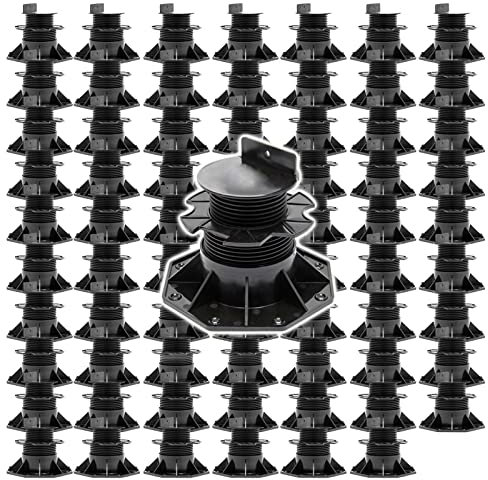 XPOtool Lot de 70x Plots de terrasse – Charge 2700 kg – Hauteur réglable 60-128 mm – en PP – Pieds de Support pour Lames Dalles Lambourdes