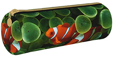 IUBBKI Federmäppchen aus Leder, Clownfisch, tropischer Fisch, Nemo-Halter, Box, Make-up-Tasche, Organizer mit Reißverschluss für das Schulbüro