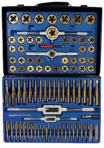 Kraftwelle 86 teiliges Gewindeschneider Set für metrische und SAE Gewindebohrer- und Schneideisen-Set Reparatur von defekten Schrauben & Gewinden