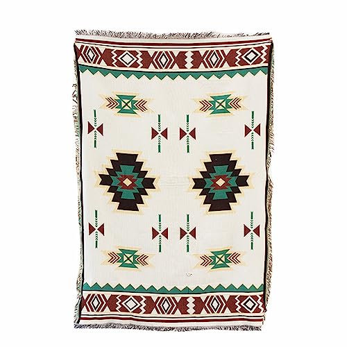 LumiSyne Baumwolle Gewebt Decke Überwurf Mit Quast Bohemian Ethno Stil Azteken Navajo Überwurfdecke Kuscheldecke Dekorative Decke Für Bett Couch Sessel Camping Wandteppich Tischdecke Teppich 160x130cm