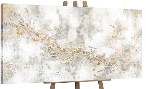 YS-Art Luxus Abstrakt Acrylbild auf Leinwand Geschichte Gold Grau Beige