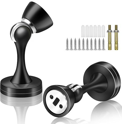 Door Stopper Magnetic Door Stop Black Modern Strong Magnetism Door Holder Wall Protector Keep Door Open Doorstops Heavy Duty Metal Door Catch Wall Floor Mount 2 Packs