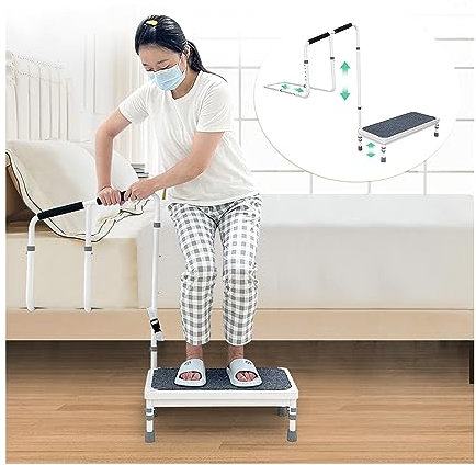 Step Stool for Bed Side Rails Elderly Adults High Beds Step Stool with Handle Medical Bedside Stepping Stool Stairs Helper Bed Assist Bar for Seniors Handicap Bariatric Step Ramp with Handrail - 400lb