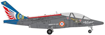Herpa Modellflugzeug French Air Force Alpha Jet E, Solo Display Team Ecole de l‘Aviation de Chasse 314 – 705-RR, Miniatur im Maßstab 1:72, Sammlerstück, Modell mit Standfuß, Metall