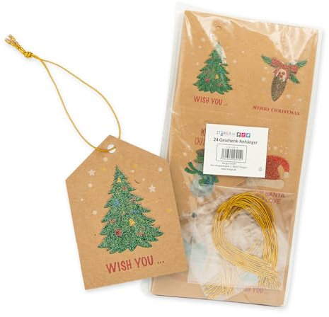 itenga 24er Set Geschenkanhänger Weihnachten Kraftpapier Mini-Weihnachtskarte Geschenkanhänger für kurze Texte Namensschild