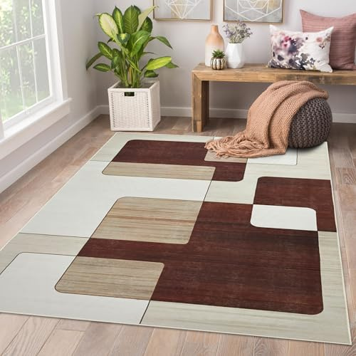 AMEHA Area Rugs Living Room Large 160x230 Cm - Brown and Beige Rugs for Bedroom Geometric Pattern Modern Carpet Super Soft Non Shedding Large Rug Easy to Clean (Viva)