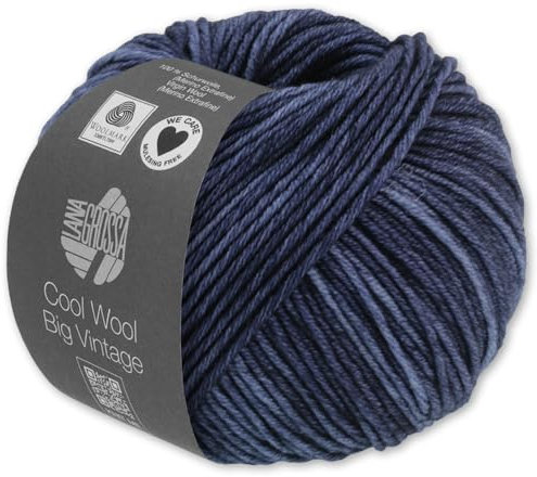 Frida's Wollhaus Lana Grossa 50 g Cool Wool Big Vintage Wolle Garn Merino Stricken 10 Farben (7166 | Dunkelblau)