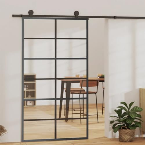 SECOLI Glasschiebetür komplettset Schiebetür komplettset Schiebetür Glas mit mit Beschlag Glastür Sliding Door ESG-Glas & Aluminium-6x2 Raster-102 x 205 cm