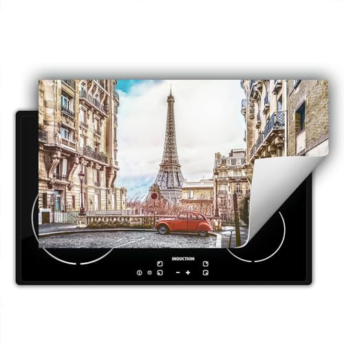 SMTDeco Herdabdeckplatte Ceranfeld abdeckung Aufrollbare Matte für Induktion Einteilig 90x52 cm Eiffelturm Stadt Braun (wm22279)