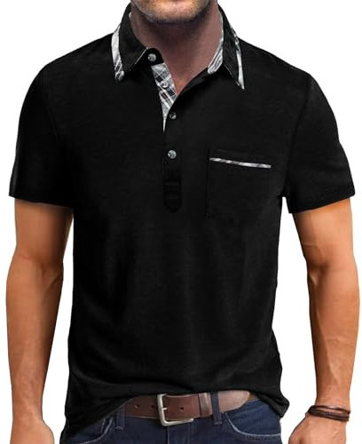 Comilaka Poloshirt Herren Kurzarm Kontrastfarbe T Shirts mit Tasche Polo Klassisches Sommer