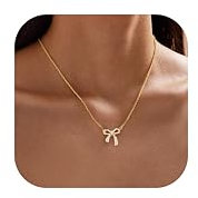 LOLIAS Collier avec nœud en Or pour Femmes et Filles, Pendentif avec nœud, chaîne Ras du Cou, plaqué Or 14 carats, Colliers pour Femmes, Bijoux à la Mode, Cadeaux