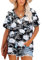 NARRAME Camisetas de Verano a Rayas con Cuello en V para Mujer Floral Azul Blanco Large L 42-44