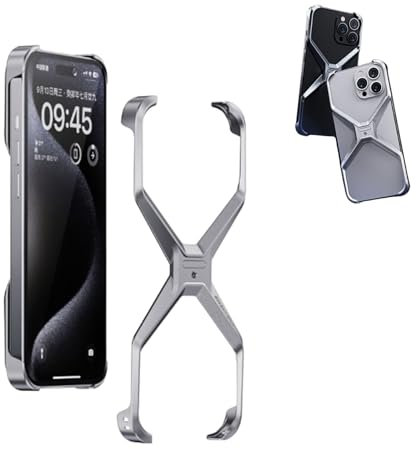 Generic X Shape Anti-Fall Bare Phone Case, Aluminium Alloy Hollow Frameless Cooling Case for iPhone 14 Pro, Silver