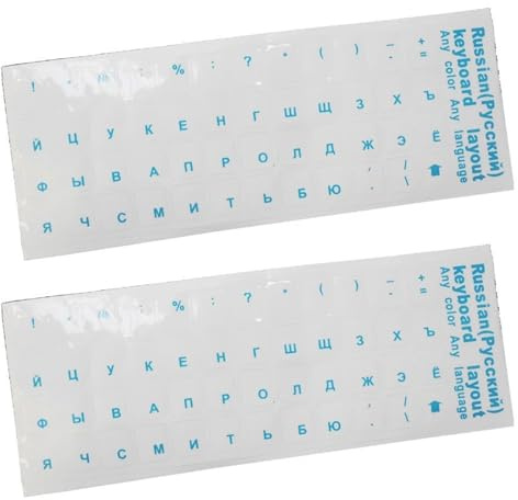 LARUISEE 2pcs Russian Sticker For Keyboard Black/Blue/Green/Red/Yellow Characters On Transparent Background Standard Letter Stickers Small Black
