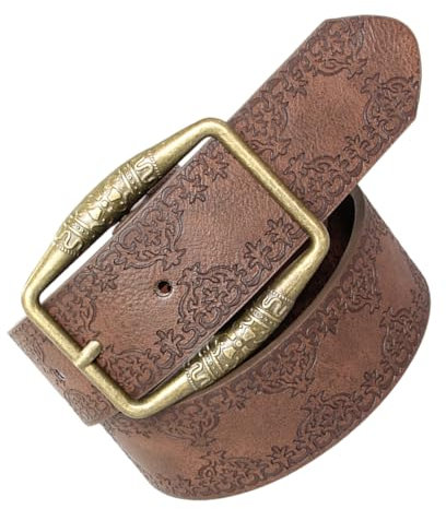 SANRLO Gürtel, Gürtel für Damen, Vintage-Taillengürtel mit antiker Bronze-Schnalle, graviert, geprägtes Blumenmuster, PU-Leder, Gürtel für Damen, Jeanskleid, Dunkelbraun, 100 cm
