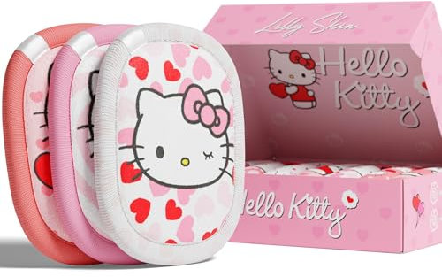 Pads Démaquillants Lavables et Réutilisables Lilly Skin - Lingettes Carrées Microfibres Nettoyantes et Exfoliantes pour la Peau du Visage - Boîte de 7 Pads en Tissu Simili Coton - Hello Kitty