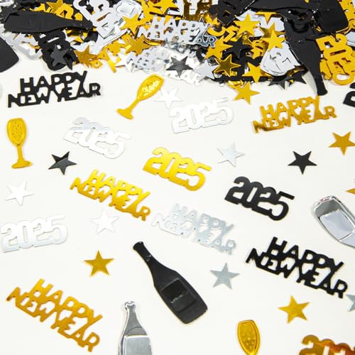GoldRock Konfetti Streudeko Silvester Deko 2025, Silvester Streudeko Gold Schwarz,Glitzer Silvester Tischdeko Konfetti Silvester,Happy New Year Deko,Streudeko Neujahr Deko Silvester Party,Neujahrsdeko
