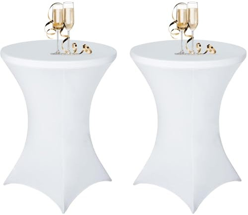 Bea's Party Mantel Elastico de Licra para cóctel, 80cm x 110cm, Mantel Blanco para Mesa Cocktail, Funda Elastica Mesa Alta Redonda para Restaurante, Boda, Banquete (Pack de 2)