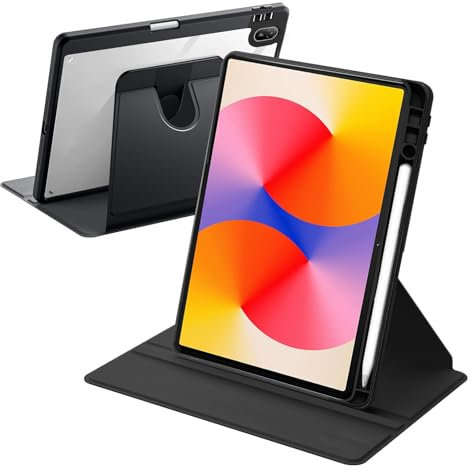 Coque Rotative Compatible avec Huawei MatePad SE 11 Pouces 2024 avec Porte-Stylo, Rotation à 360° Support Étui Housse Protection Dos Transparent, Réveil/Sommeil Auto, Noir