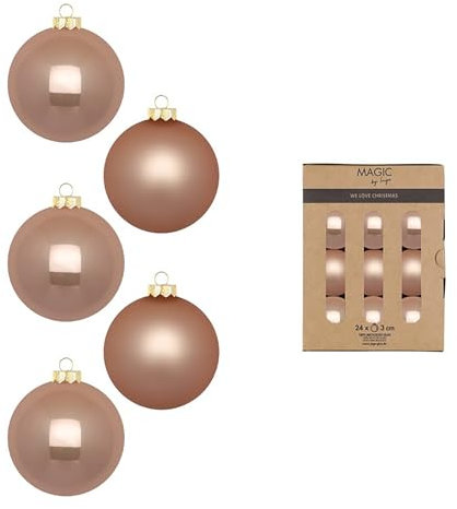 Weihnachtskugeln Glas 3cm 24 Stück - matt & glänzend - Mini Christbaumkugeln Weihnachtsbaumkugeln für Weihnachten - Christbaumschmuck & Weihnachtsbaumschmuck Beige - Golden Sesame