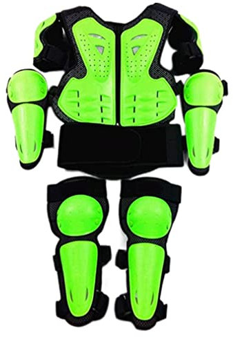 Gilet de Protection pour Moto et Motocross Enfants 5-13 Ans, Veste avec Genouillère et Coudière, Équipement (Vert)