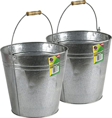 Galvanised Metal Bucket with Handle (Set of 2 Metal Bucket 15L)