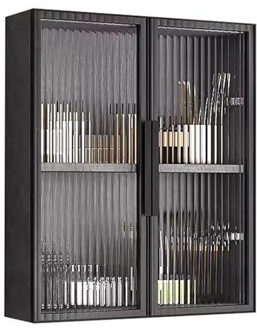 Wall Cabinets,Wall Mounted Cupboards Shelves Cabinet Kitchen Storage Display Unit, 500mm 600mm Width Modern Bathroom Living Room Hanging Cabinets With Double Glass Doors(#3- H 60cm/23.6in,L6